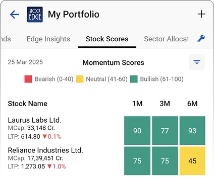 Momentum Score in Watchlists & Portfolios